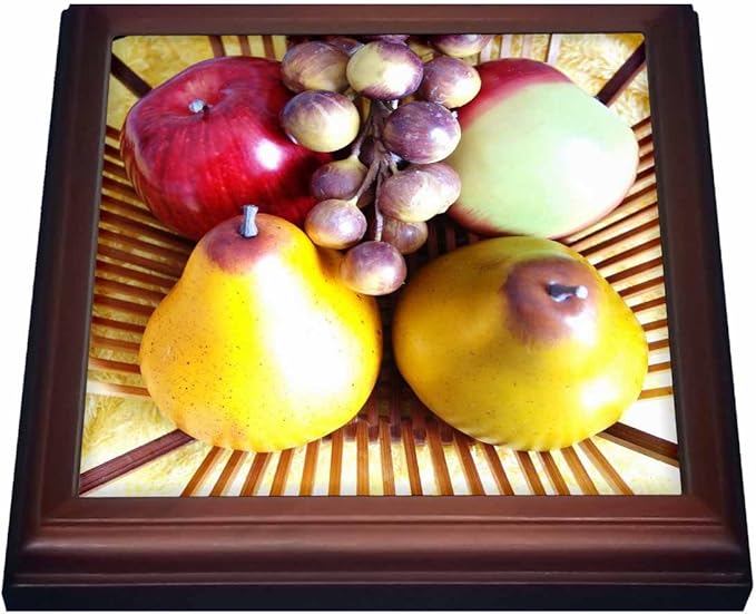 3dRose Pears Apples N Grapes in Basket Trivet with Ceramic Tile, 8 by 8", Brown