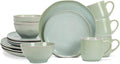 Elanze Designs Reactive Glaze Farmhouse Rustic Boho Ceramic Stoneware Dinnerware 16 Piece Plate Bowl Mug Dish Set - Service for 4, Seafoam Mint Green