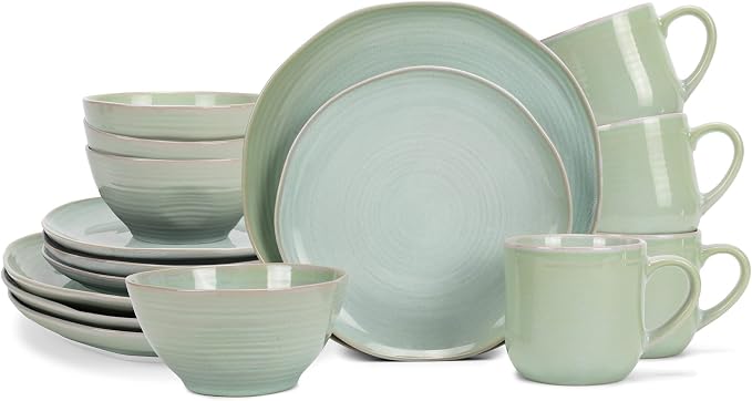 Elanze Designs Reactive Glaze Farmhouse Rustic Boho Ceramic Stoneware Dinnerware 16 Piece Plate Bowl Mug Dish Set - Service for 4, Seafoam Mint Green