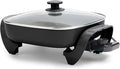 GreenLife 12" 5QT Square Electric Skillet, Glass Vented Lid, Ceramic PFAS-Free Nonstick Coated Interior, Adjustable Temperature Control, Cool Touch Handles, Quick Even Heating, Scratch Resistant,Black
