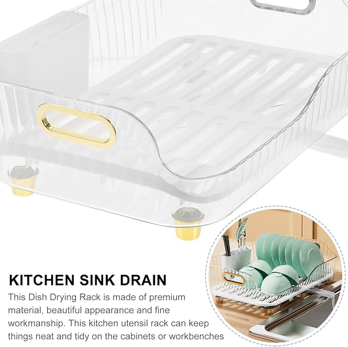 Homoyoyo Dish Drying Rack Over Sink Eco-Friendly Plastic Kitchen Dish Drainer with Vegetable and Flatware Holder for Countertop Organization