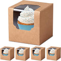 Individual Cupcake Boxes Brown with Window 30pcs for Mini and Standard Cupcakes, Auto-Popup Mini Cupcake Containers with Insert 3.5" x 3.5" x 3.5" for Birthday Baby Shower Gifting