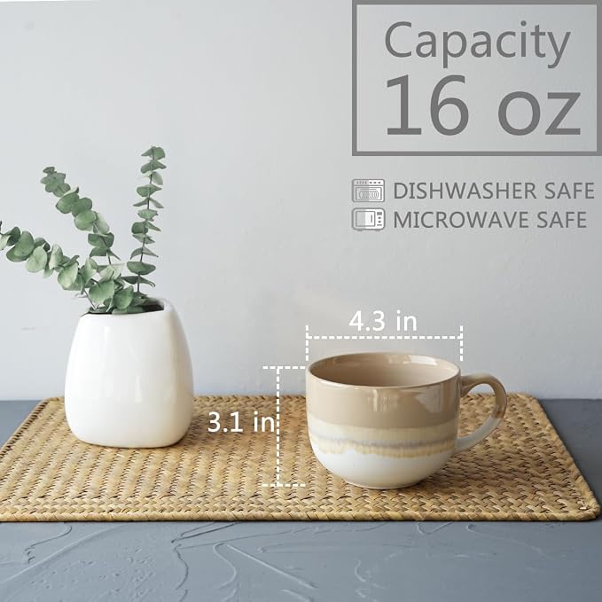 Bosmarlin Ceramic Coffee Mug Set of 4, 16 Oz, Jumbo Latte Mugs, Dishwasher and Microwave, Unique Reactive Glaze (Brown Grey, 16 Oz)
