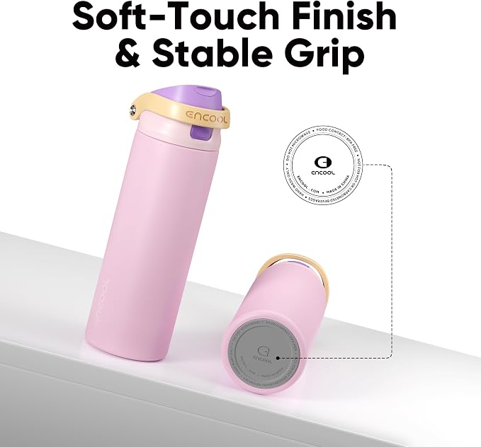 ENCOOL Leakproof Insulated Water Bottle with Straw Dual-Sip Water Bottle Bag-Safe Design for Work, Commute & Gym – Keeps Drinks Cold All Day, 32 oz, Peach Purple