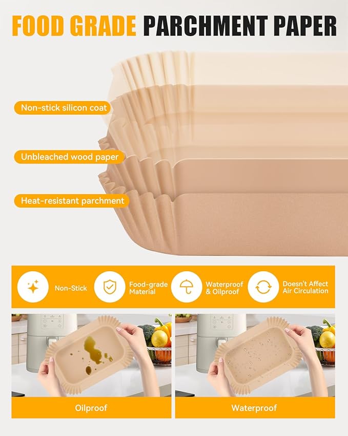 Air Fryer Liners Set for Bella 4Qt Slim Air Fryer(3.3lb Capacity), 130PCs Airfryer Parchment Paper and 2PCs Collapsible Air Fryer Silicone Liners, Non-stick Air Frier Accessories