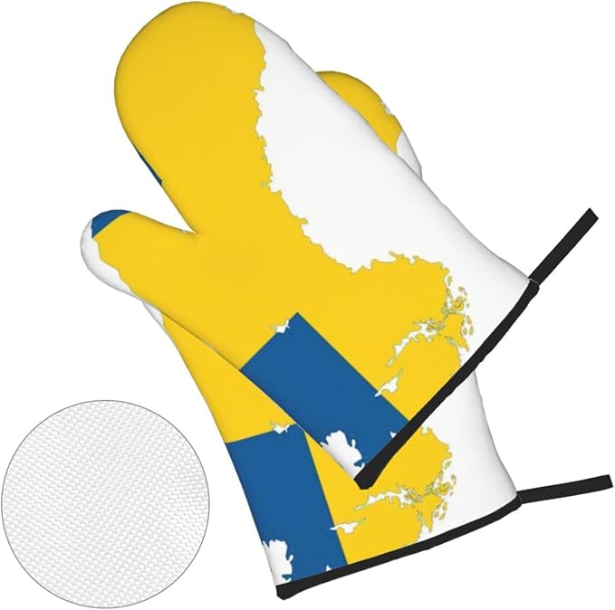 Swedish Flag Map Print Oven Mitts and Pot Holders Set,for Kitchen Baking Cooking,BBQ Outdoor Use