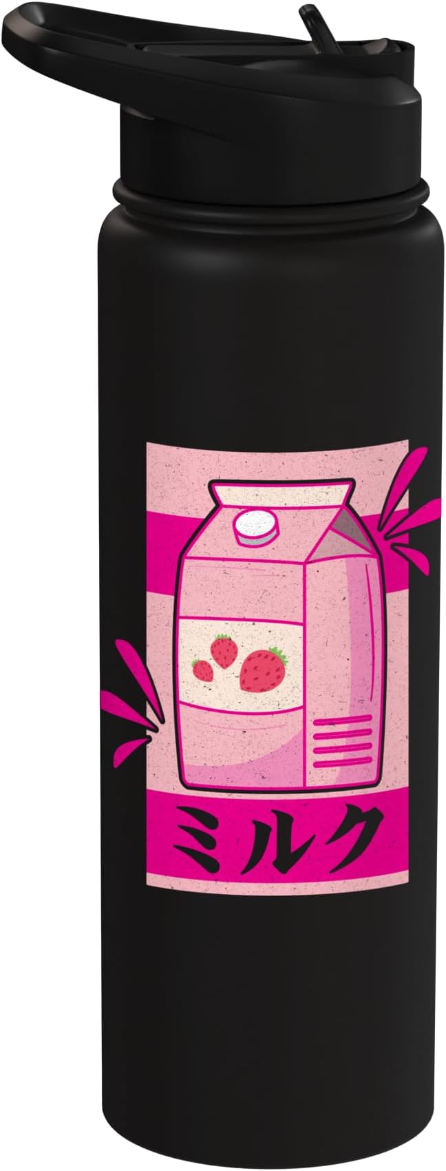 Kawaii Japanese Pink Retro 90s Strawberry Milk Carton Stainless Steel Insulated Water Bottle