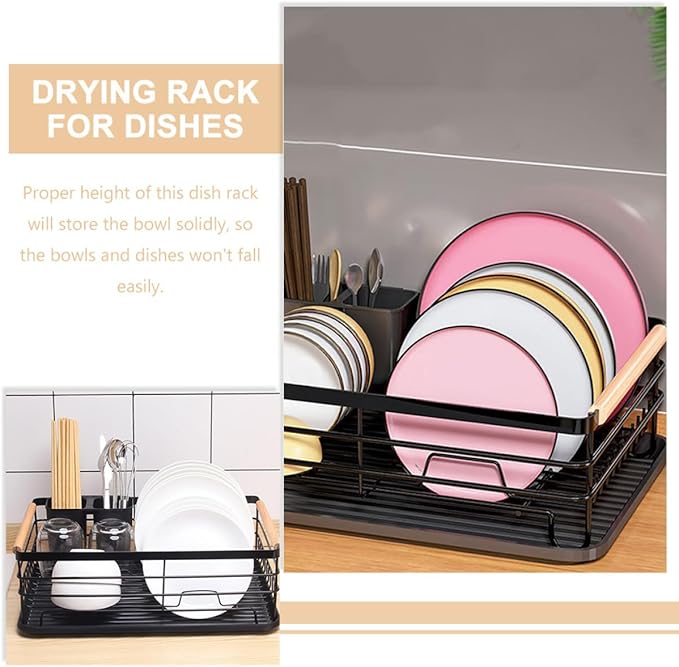 Tofficu Dish Drying Rack for Kitchen Counter Metal Bowl and Utensil Drainer Organizer Compact Over Sink Dish Rack and Cutlery Drying Space-Saving Kitchen Storage Holder