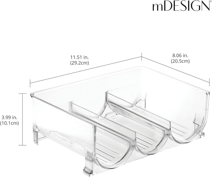 mDesign Stackable Plastic 3 Bottle Refrigerator Wine Rack - Kitchen Storage Organizer for Champagne, Wine or Water Bottles - Stacking Wine Organizer for Fridge - Ligne Collection - 2 Pack - Clear