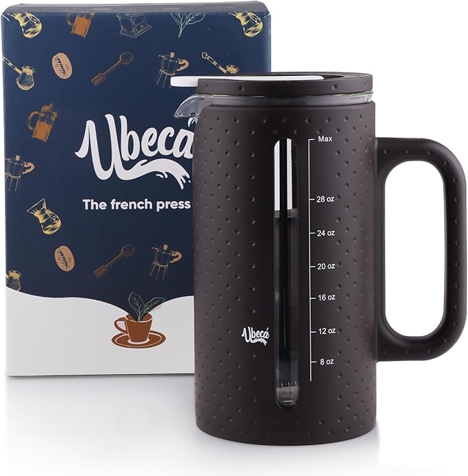 34oz Large French Press Coffee Maker Brown | BPA - FREE | Heat Resistant | Premium Coffee Press | Tea & Hot Drinks | Coffee Brewer | Dishwasher Safe | Gift ready Set | Includes Replacement filters