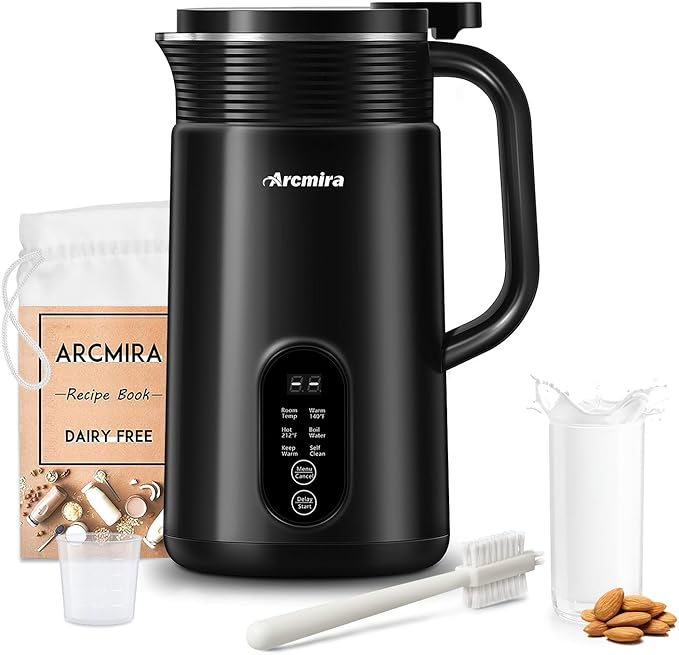 𝟲 𝗶𝗻 𝟭 Nut Milk Maker Machine, 20 oz(600ml) Homemade Almond, Soy, Oat, Plant-Based and Non-Dairy Beverages, Almond Miilk Makerr, Delay Start/Boil Water/Keep Warm, Soy Milk Machine, Nut Milk Bag