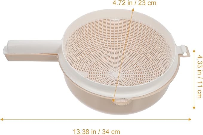 Mobestech Double Layer Strainer Basket 13.38X9.05X4.33 Inch Plastic Drain Basket Bowl for Washing Fruits and Vegetables with Handle Detachable Design for Kitchen Use