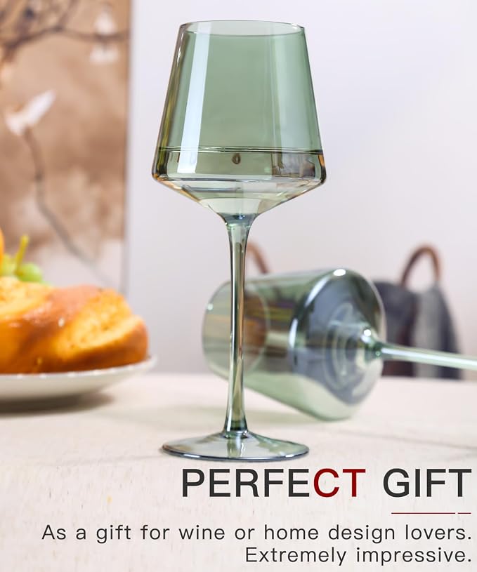 Green Wine Glasses Set of 6-18oz Colored Square Wine Glasses with Tall Long Stems and Flat Bottom,Crystal Colorful Wine Glass-Unique Gifts for Wine Lovers,Wedding Gifts (Light Blue Sea)