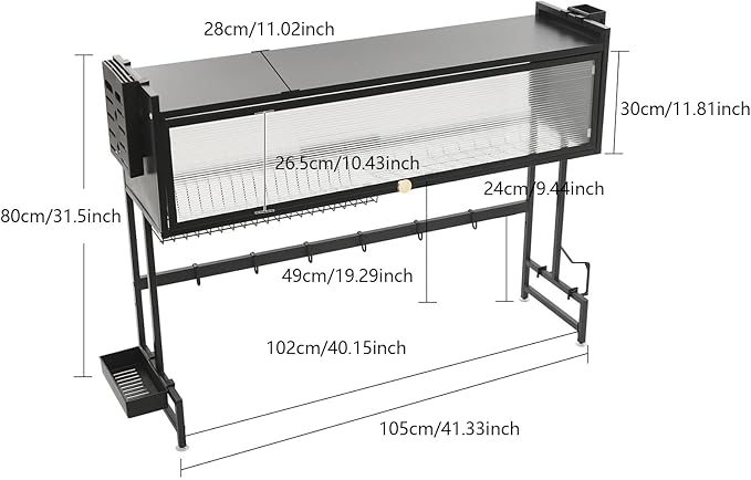 Over The Sink Dish Drying Rack 2 Tier Large Dish Drainer Drying Rack 41.33" W Multifunctional Kitchen Organizers and Storage for Dishes, Glasses, Bowls, and Cutlery (Black)