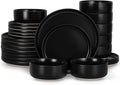 LIANYU Plates and Bowls Sets for 8, 24 Piece Stoneware Dinnerware Set, Porcelain Dishware for Kitchen and Dining, Microwave Oven Dishwasher Safe, High temperature & Scratch Resistant, Matte Black
