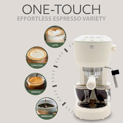 WILLOW Eco Series Espresso Machine with Milk Frother & Built-In Tamper, 15 Bar Coffee Maker with Hot Water Dispenser, 40oz Tank for Cappuccino & Latte - CREAM WHITE
