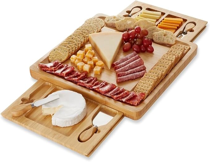 Bamboo Cheese Board and Knife Gift Set, Charcuterie Tray Wood Cutting Board- House Warming Gifts New Home, Wedding Gifts for Couple, Bridal Shower Gift