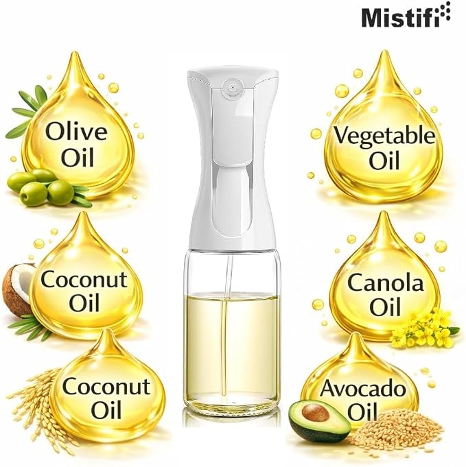 Mistifi oil spray 200ml PET bottle/150ml Glass. Fine Mist Spray Bottle for Air Fryer, Olive Oil, Healthy Nonstick Frying, Commercial & Home Kitchen Use (886887)