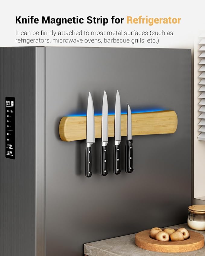 Swaitee Magnetic Knife Holder for Wall, 16 Inch Bamboo Magnetic Knife Strip, Kitchen Storage Organizer, Fridge Side Mount, Housewarming Gifts for New Home