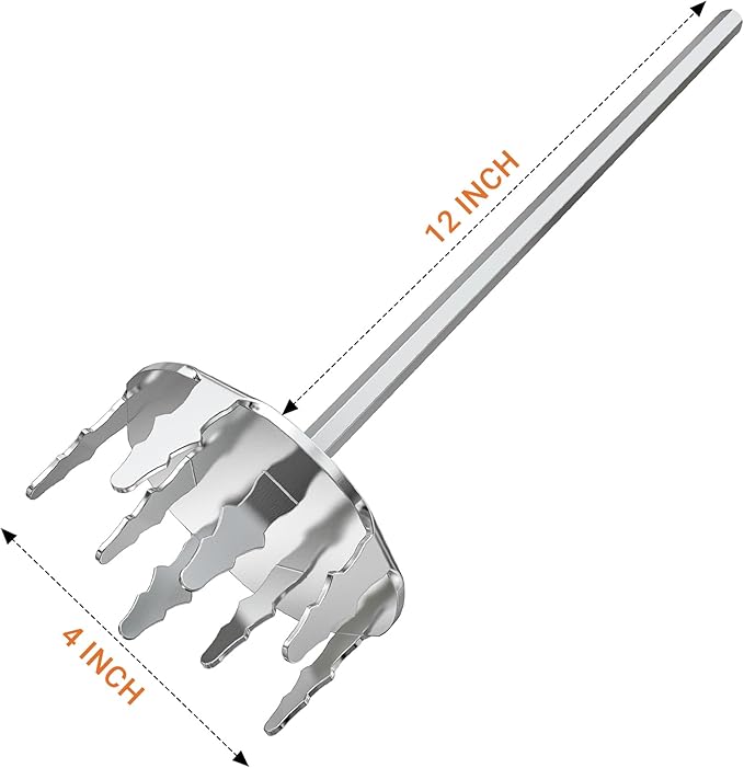 Onlyfire 4 Inch Pork Puller, Upgraded Ultra-Sharp Stainless Steel Meat Fork Meat Shredder Used with Standard Hand Drill for Beef, Chicken, Potato Masher and Tamale Meat