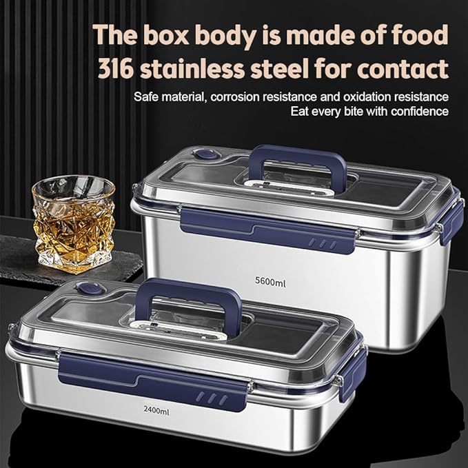 Karlak Food Storage Containers with Lids Aight Food Grade 316 Stainless Steel Large acity Leakproof Kitchen Storage Container with Date Indicator Sealing Ring den Handle Oven Micro