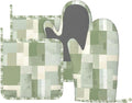 Oven Mitts and Pot Holders Set, Modern Art Pastel Green Geometric Silicone Kitchen Accessories 4 Piece Heat Resistant Long Gloves Potholder Non-Slip Grip for Chef Cooking Baking Grilling BBQ