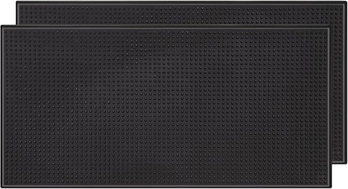 Large Rubber Bar Mat 24"x12" 1cm Thick, Durable Non-Slip Bar Mats for Bartending, Spill Mats for Counter Top，Kitchen, Coffee Bar, Restaurant, Dish Drying Mat, Glass Drying Mat, 2 Packs Black