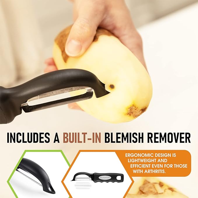 Spring Chef Premium Swivel Vegetable Peeler & Magnetic Measuring Cups & Spoons, Set of 15 with Leveler - 2 Product Bundle - Black