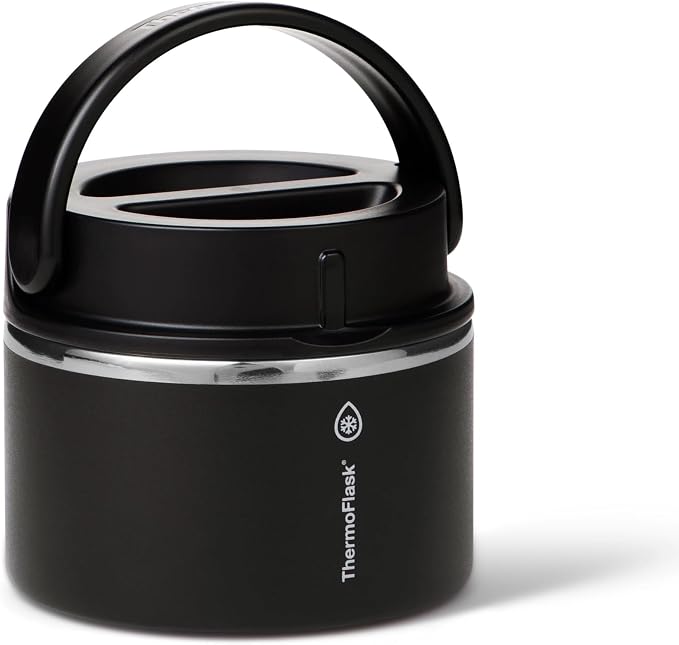 ThermoFlask Insulated Food Jar with Leakproof Lid (12 oz, Black) - Stainless Steel Food Containers for Hot & Cold Meals, Lunch, Soup & Snacks