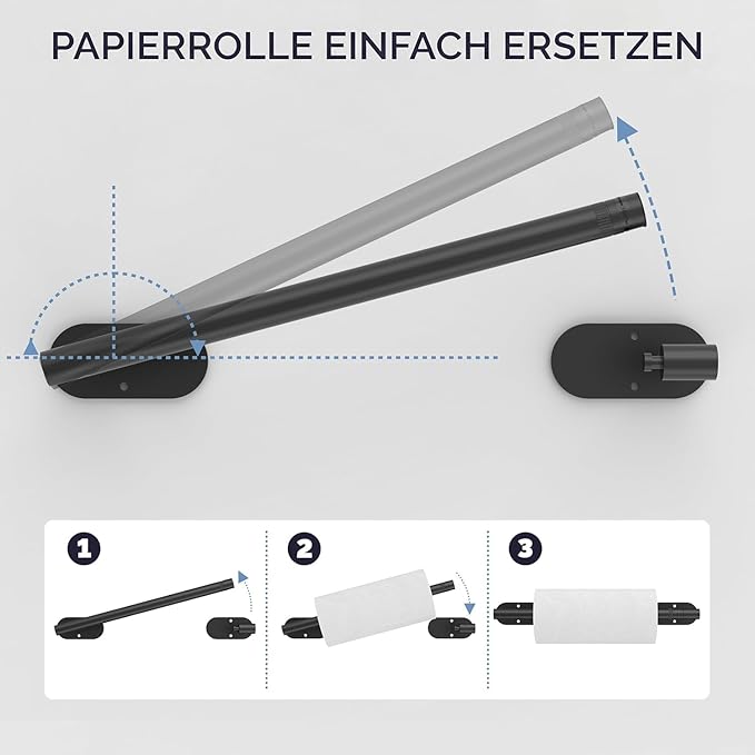 Black Paper Towel Holder Under Cabinet, Self Adhesive or Wall Mounted SUS304 Stainless Steel Paper Towel Holder for Kitchen, Bathroom, Farmhouse, Barbecue and Laundry (Matte Black)