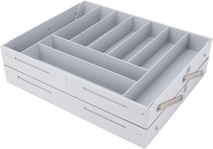 TOPINCN 2 Tier Collapsible Multi Level Drawer Organizer Tray, Folding Smart Drawer Storage, Expandable for Makeup, Jewelry, Silverware, Utensils, Kitchen Office Supplies (Gray)