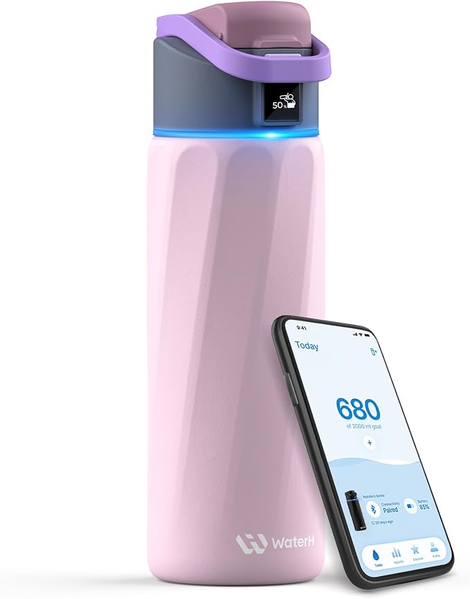 BOOST Smart Water Bottle that Reminds You to Drink, 24oz BPA-Free Stainless Steel Vacuum Insulated, Wide Mouth Water Tracker Bottle with APP for School, Gym, Office, Ideal for Father's Day