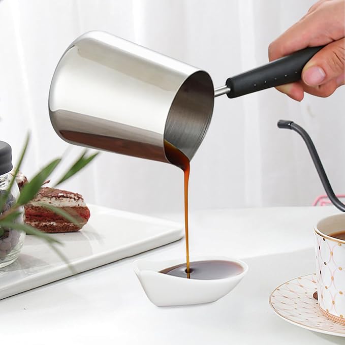 Turkish Coffee Pot 12oz/350ml Milk Frothing Jug Tea Pot Butter Melting Pot | Stainless Steel Pot Flower Toroid Pitcher for Multiple Cups of Coffee Tea Milk Cook Water