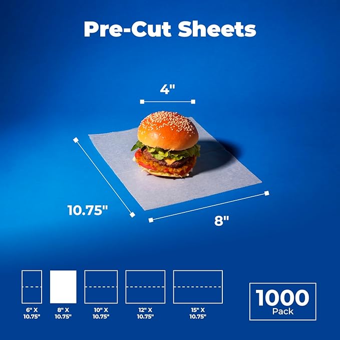 Fit Meal Prep [1000 Pack] 8 x 10.75" Wax Paper Sheets for Food, Interfolded Precut Deli Pop Up Grease-Proof Sandwich Paper Wraps, Waterproof for Lunch, Food Basket, Microwave Cover, BBQ
