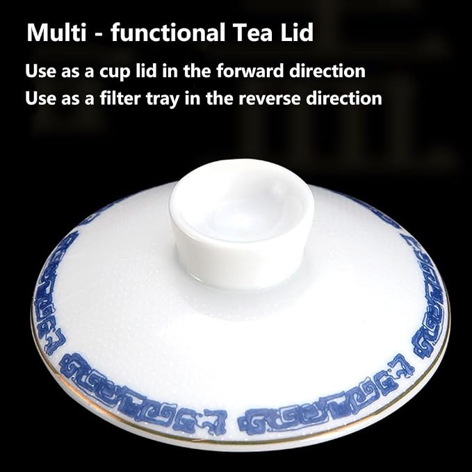 GOLDY&WENDY Ceramic Tea Mug with Strainer Infuser and Lid and Saucer Chinese Porcelain Tea Cup Loose Leaf Tea Brewing System for Home Office