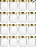 novelinks 8 oz Clear Plastic Jars with Airtight Lids, 16 Pack Plastic Mason Jars with Lids 8oz, Refillable Storage Slime Containers & Small Spice Jar for Kitchen Organization (16 Pack,Gold)