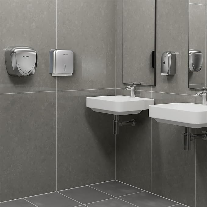 JETWELL Automatic Touch-Less Wall Mount Soap Dispenser and Multifold Paper Towel Dispenser Silver