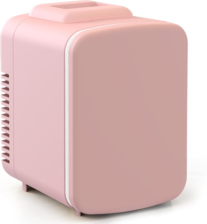 Simple Deluxe 4L/6 Can Mini Fridge, Portable Cooler & Warmer Freon-Free Refrigerator, Provide Compact Storage for Skincare, Beverage, Cosmetics, Bedroom, Office, Pink