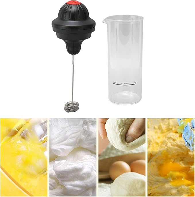 Handheld Milk Frother, Battery Powered Electric Handheld Milk Foam Maker with Heatproof Glass for Egg Cream Coffee