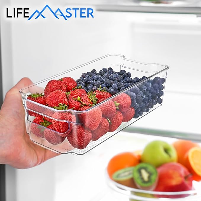 8-Piece Stackable Refrigerator Bin Organizer Set with Easy Grip Handles - Clear Multi-Purpose Storage Bins for Fridge and Pantry Use