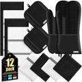 Oven Mitts Kitchen Towels and Dishcloths with Pot Holders Sets, Oven Gloves Hot Pads 500°F Heat Resistant with Silicone Grip, Include 2 Cooking Gloves/2 Potholders/4 Kitchen Towels/4 Dish Towels