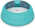 Microwave Splatter cover, Glass Microwave Cover for Food, 10.8 inch Guard Lid with Collapsible Silicone for 6-10 inch Plates & Bowls, Dishwasher Safe, 450°F Heat Resistant, BPA-Free, Blue