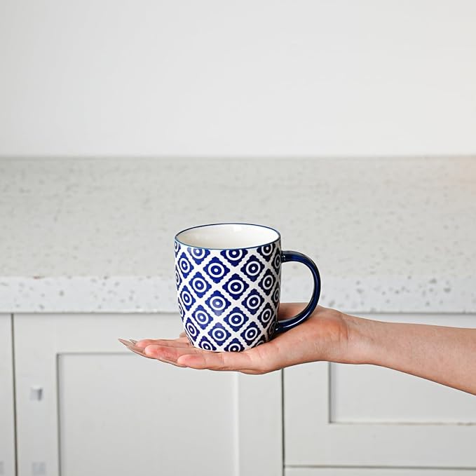 Ceramic Coffee Mugs Set - 10 OZ Large Porcelain Tea Cups with Handle for Milk Cappuccino Latte Cocoa Tea - Microwave Dishwasher Safe - Christmas Housewarming Gift -Set of 6 - Vintage Blue