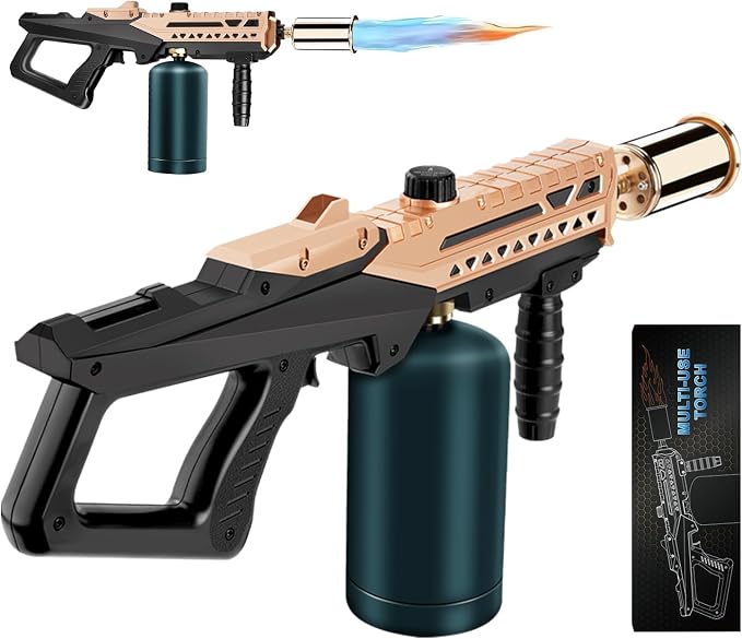 Propane Torch Gun-Powerful Grill Torch Gun, Kitchen Torch Gun with Adjustable Flame, Flamethrower, High Power Cooking Torch for BBQ, Baking, Campfire, Welding (Propane Tank Not Included)