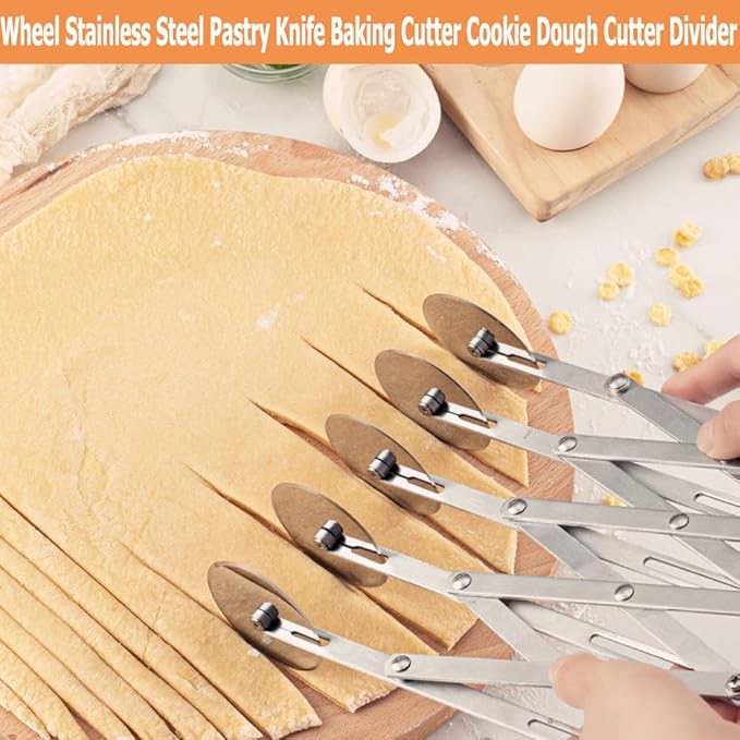 Food Grade Stainless Steel Pizza Cutter Multi-Wheel Dough Divider Pastry Knife Baking Cutter (5, Wheel)