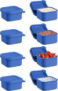 8 Pcs 1/2 Cup Silicone Freezer Molds With Lid, Silicone Freezer Trays for Sauce and Food Storage, 1.7x2.95x2.95'' Ice Cubes Molds, Small Portion Containers for Nuts, Snacks, Dessert (Blue)