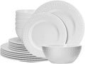 18-Piece Bone China Dinnerware Set for 6, White embossed dinnerware set, Plates and Bowls with Textured Design, Microwave Dishwasher Safe
