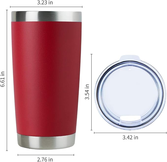 DOMICARE 20oz Stainless Steel Tumbler Bulk with Lid, Double Wall Vacuum Insulated Travel Mug, Powder Coated Coffee Cup, Powder Red, 4 Pack