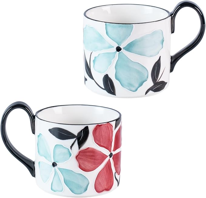 KAMMAK Ceramic Mug - Hand-Painted Coffee and Tea Mug - 400ML Vintage Breakfast Cups - Cute Mugs for Women - Ideal for Birthday - Afternoon Tea & Housewarming Gifts, GX015