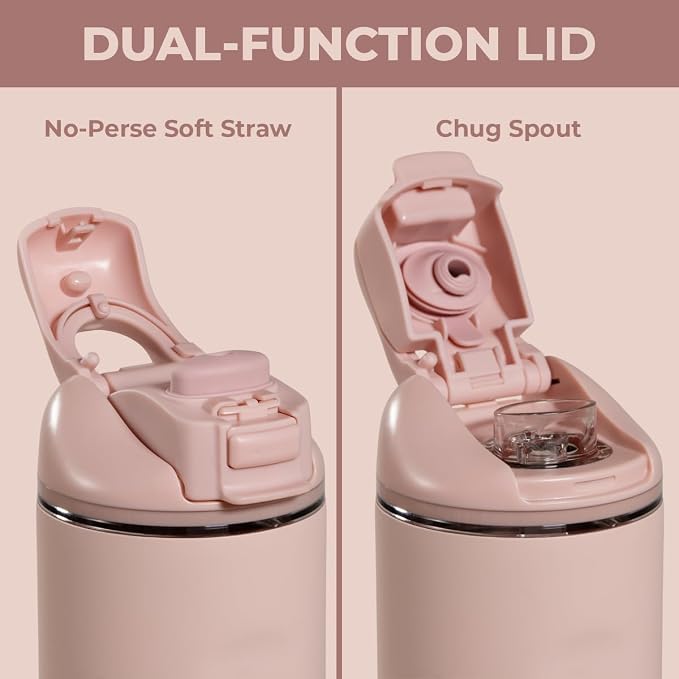 HydroJug Ease2o 14oz Kids Water Bottle with Straw & Chug Lid, Dusty Rose